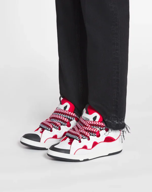 Leather Curb Sneakers Red/White - Image 6