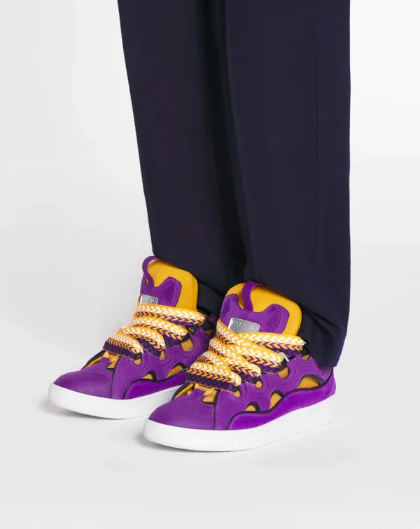 Leather Curb Sneakers Purple/Yellow - Image 6