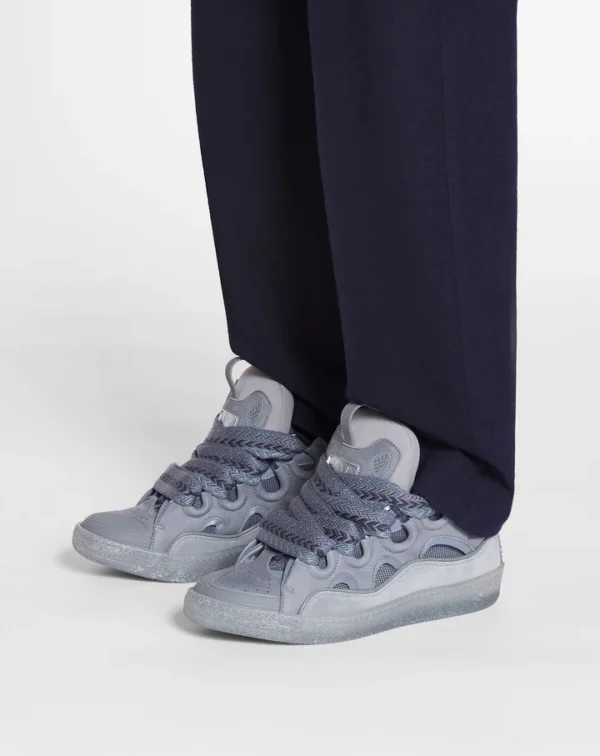 Leather Curb Sneakers Light Grey - Image 6