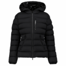 Schwarze Moncler Bufonie Daunenjacke mit Kapuze – Vorderansicht